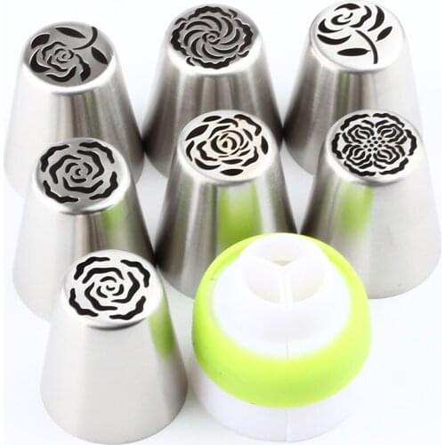 7Pcs Russian Pastry Tips Rose Icing Cream Cake Ping Nozzles Stainless Steel And 1Pcs Coupler Kitchen Dessert Accessories Tools