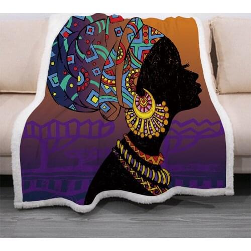 3D African Woman Printed Fleece Blanket for Beds Thick Quilt Fashion Bedspread Sherpa Throw Blanket For Adults Kids Bedspread