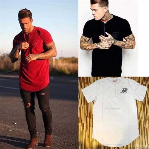 New Fashion silk siksilk t-shirt black white red solid style hip hop T-shirt fashion mens Tshirt top Men Longline
