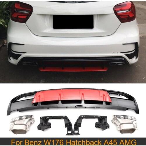 Car Rear Bumper Diffuser Lip For Mercedes Benz A Class W176 A180 A200 A45 AMG Hatchback 2013-2018 Rear Diffuser Lip with Tips