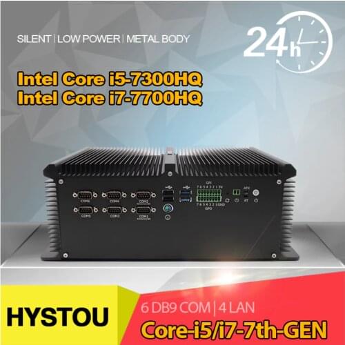 Hystou Fanless Industrial pc with 4*POE Intel Core i7 7920HQ Win10pro Linux with PS2 GPIO port support 9-36v HD VGA DP 3display