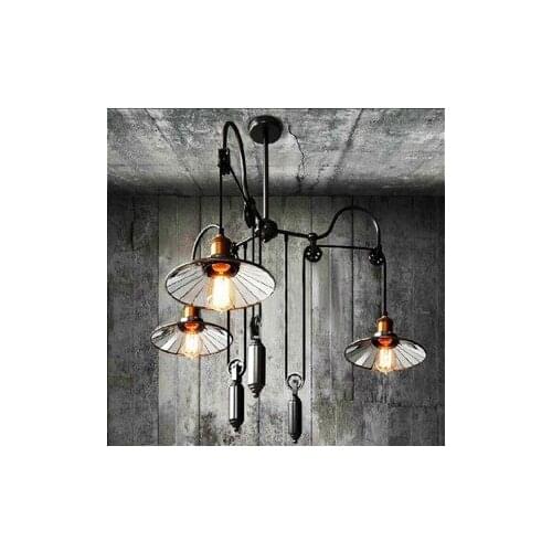 Personality retro American style living room rustic style simple three head lift retro industrial pendant light glass mirror
