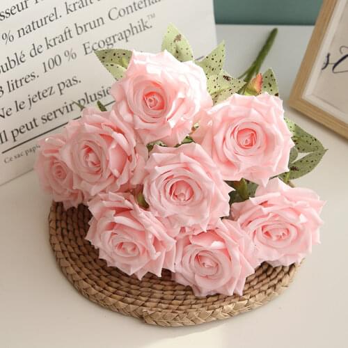 Artificial Rose Flowers Plants Leaves Pink Silk Fake Plants Home Decoration White Autumn Bouquet Roses Flower Office Decor