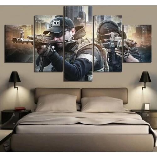 Canvas Painting Prints Home Decor Soldier 5 Panel Fantasy Games Art Escape From Tarkov Poster For Bedroom Framework