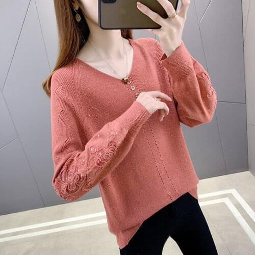 Small room 2 room 193324 on the shelf 】 pure color film of spring v-neck nail bead pullovers [1257] 50