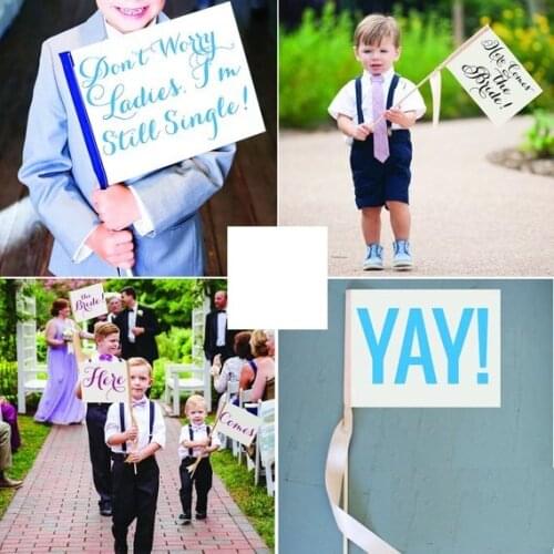 Set of 2 Custom Wedding Signs Flags Banner Any Phrase Inside Joke personalize Nickname page boy Ring Bearer photo props flags