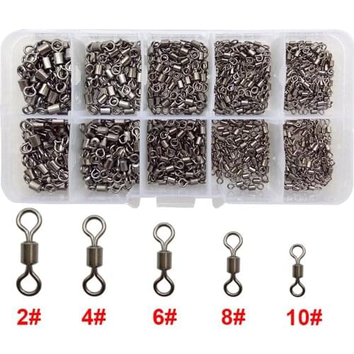 500pcs Rolling Fishing Swivel With Solid Ring Brass With Black Nickle Rolling Swivels Fishing Line Hook Connector Set With Box