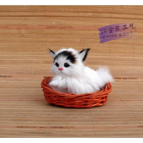 New small simulation cat toy polyethyle&fur black head cat doll in a basket gift 13x5x12cm 2518