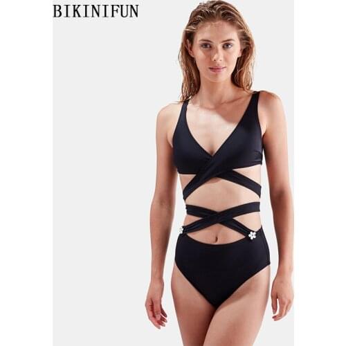 New Cross Bandage Bikini Women Swimsuit Solid Color Bathing Suit High Waist Swimwear S-L Girl Padded Bathing Suit Bikini Set