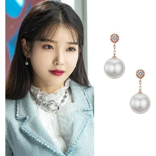 New Fashion Rhinestone Temperament Simulated Pearl Drop Earrings Elegant Korean TV Star Women Wedding Party Jewelry Gifts