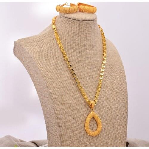 New Ethiopian Dubai Gold Color jewelry Sets Wedding Women Necklaces Earrings Jewelry Sets Eritrean Big tassel Jewelry Gifts