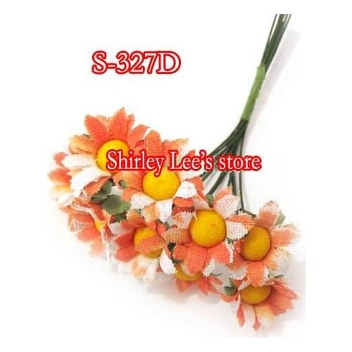 Wholesale--144 BUNCHES=1440 Pretty Two-Tone Fabric Daisy Bunch IN Orange And White,Favour Box Decoration