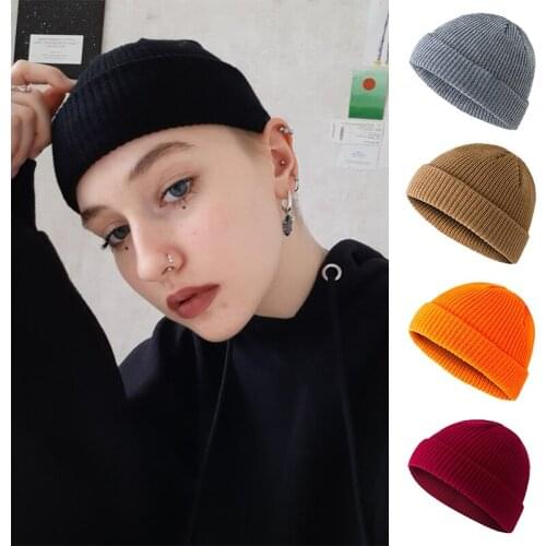Casual Hip Pop Unisex Thick Beanie For Women Men Autumn Winter Warm Soft Wool Knitted Hat Fashion Solid Color Melon Skull Cap