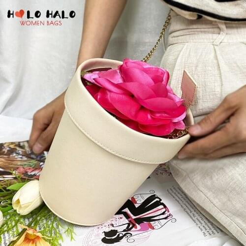 Casual Flower Potted Shape Chain Shoulder Bag Fashion Women Crossbody Bag Bucket Handbag Funny Purses Casual Pouch Pu Leather
