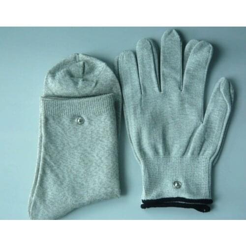 Conductive fiber TENS/EMS parts electrode gloves + massage socks for TENS/EMS machine for physical therapy