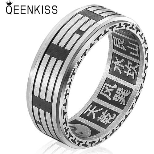 QEENKISS RG836 2021 Fine Jewelry Wholesale Fashion New Man Boy Birthday Wedding Gift Rotatable Titanium Stainless Steel Ring 1PC
