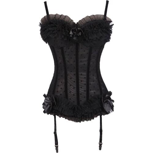 Adjustable Corset Mujer Shoulder Strap Korsett For Women Satin Overbust Korset Plus Size Black Sexy Bustier Corpete