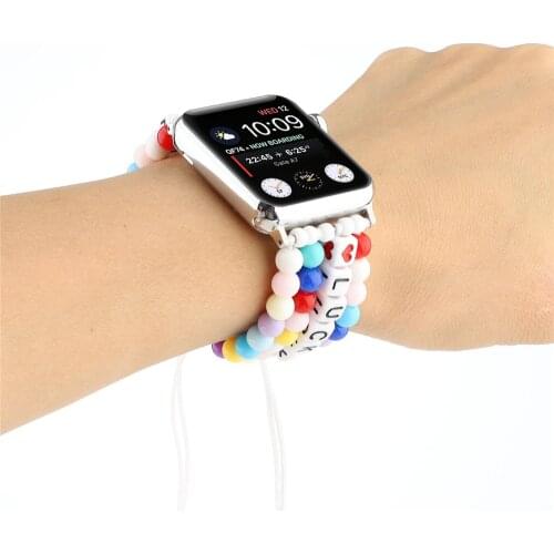 DIY Handmade Woven Beads Strap for Apple Watch Band Series SE/6/5/4/3/2 Women Fashion Bracelet Belt for iWatch 40mm 44mm 38/42mm