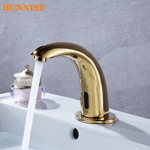 Sensor Bathroom Faucet Gold Basin Sink Faucet Deck Mounted Touchless Bathroom Mixer Tap New Design Sensor Basin Mixer Faucets