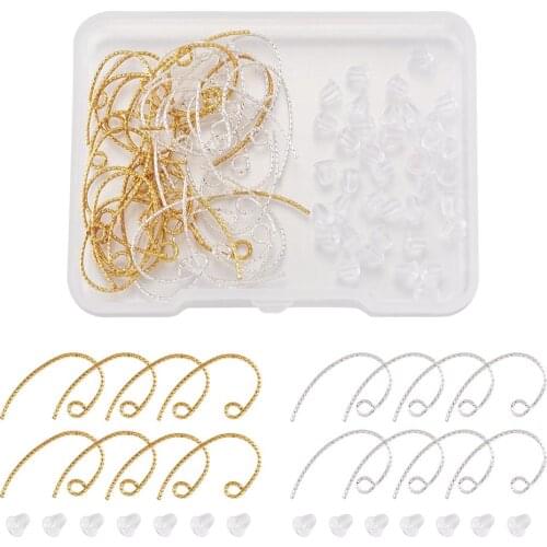Pandahall Jewelry Making DIY Dangle Earring Finding Set Brass Earring Hooks Ear Wire Textured Plastic Ear Nuts 80pcs/box