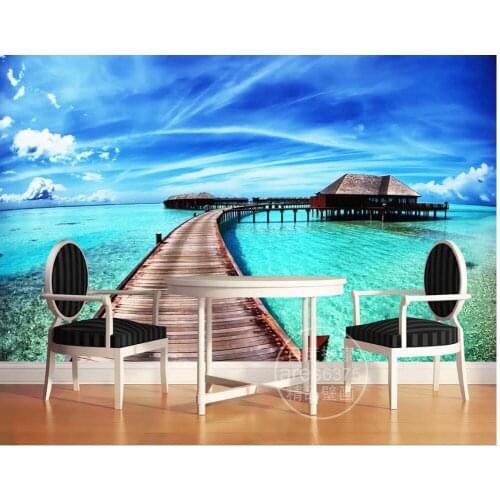Modern minimalist seascape sky bridge cottage Home Decoration Non woven wallpaper 3d wallpaper mural