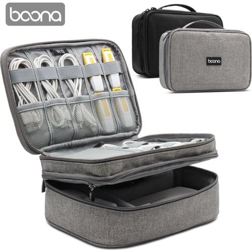 BOONA Travel Accessories Bag Portable Electronic Accessories case,Dual Cable Organizer Bag Carrying Bag for Cords,USB Flash L&XL