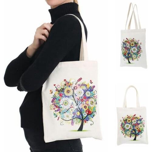 Diamond Painting Tote Bag Reusable Durable DIY Diamond Art Handbag Foldable Storage Bag Cross Stitch Embroidery Kit Art Craft