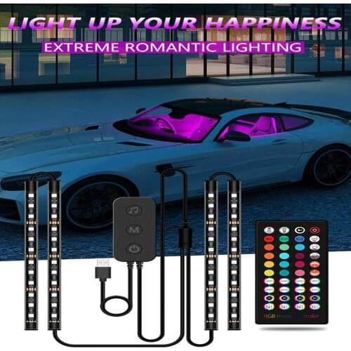 Car Interior Light RGB LED Decorative Light Strip With USB Wireless Remote Music Control Multiple Modes Led Lights For Car
