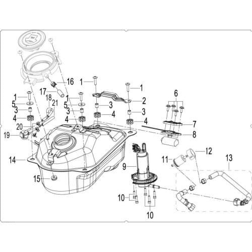 Fuel tank fuel pump fuel filter fuel tube page of Benelli TNT135 TNT125