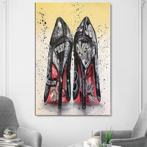 Shoes Graffiti Wall Art Canvas Painting Posters and Prints High-heeled Shoes Wall Pictures For Living Room Cuadros Home Decor