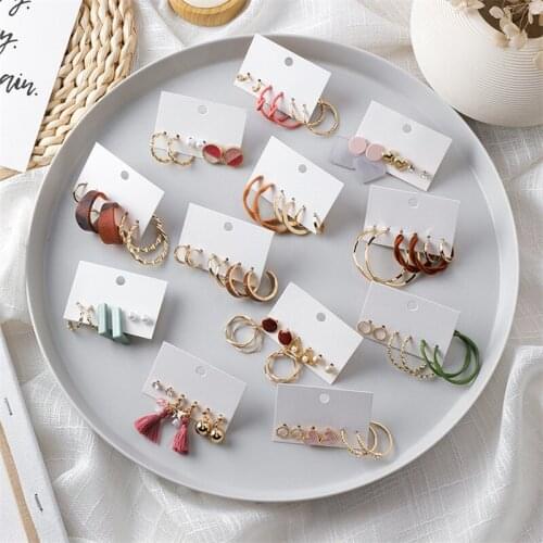 Vintage Fashion Women Bohemian 6pcs/Set Earrings Set Geometric Hoop Earrings Heart Simulated Pearl Earrings Jewelry