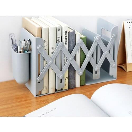 Retractable Bookends For Shelves Book Support Stand Rack Adjustable Bookshelf With Pen Holder Office Desk Storage Organizer