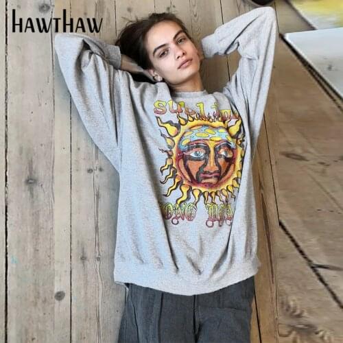 Hawthaw Women Autumn Long Sleeve Printed Casual T Shirt Tops Hoodie Pullovers 2021 Fall Female Wholesale Clothes Streetwear