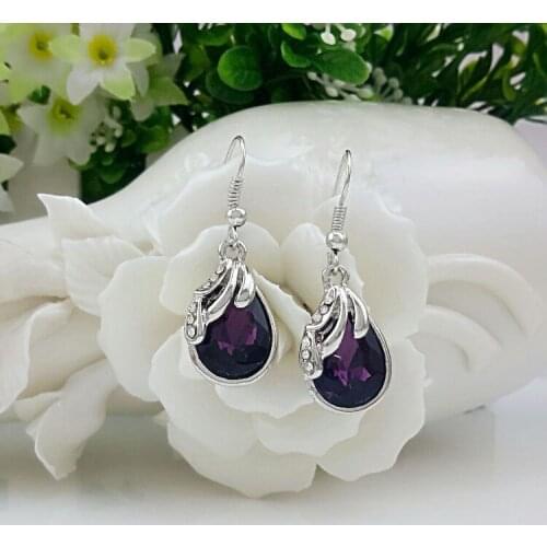 Womens 100% Fine 925 sterling silver transparent classic earrings amethyst Bride Christmas gift E069
