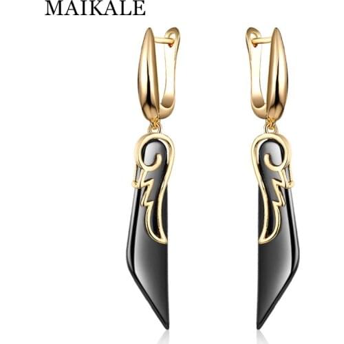MAIKALE Trendy Wing Shape Black Ceramic Earrings Gold Drop Earrings for Women Jewelry Fashion Accessories Female Gifts