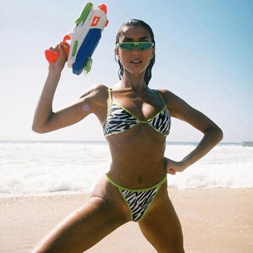 Women 2 Pieces Bikini Sets Casual Underpant Sets Sexy Camis Elastic Striped Slim Beach Vacation Swimming Summer