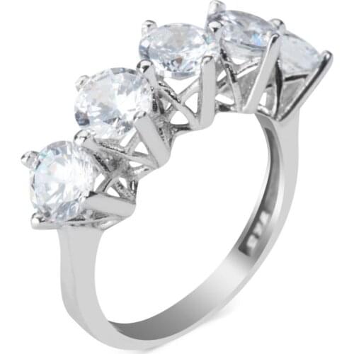 Solid 925 Sterling Silver Women Zircon Gemstone Ring Silver Five Stone Ring Wedding Engagement Women Accessories