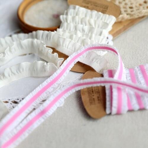 1M Pleated Guipure Lace Ribbon Elastic Lace Collar Trim 1.4cm White Pink Elastic Lace Fabric Dress Decoration Crafts Sewing LP15