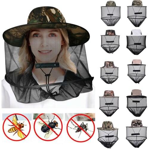 1pcs Fishing Caps Camouflage Beekeeping Anti-mosquito Bee Bug Insect Fly Mask Cap Hat Head Net Fishing Caps Fishing Apparel