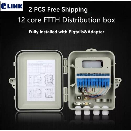 2 PCS 12 core FTTH distribution box fully installed with SC adapter and pigtails 26*22.5*8cm fibre optic joint box free shipping