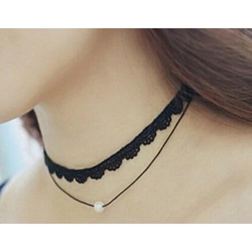 2017 Retro New Short Collar Black Imitation Pearl Pendant Chokers Necklace Double Layer For Women Christmas Gift Hot Sale
