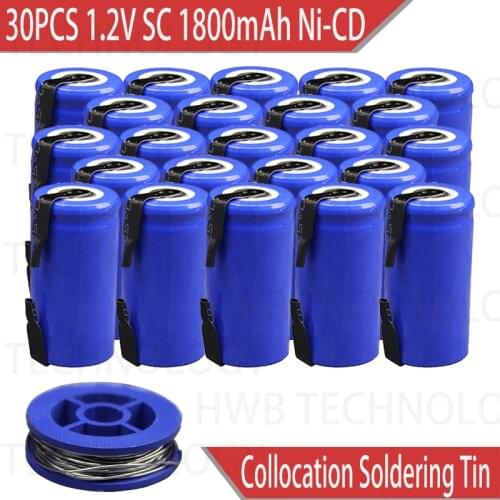 30PCS/lot Sub C SC 1.2V 1800mAh Ni-Cd Ni Cd Rechargeable Battery Batteries White color+Solder wire
