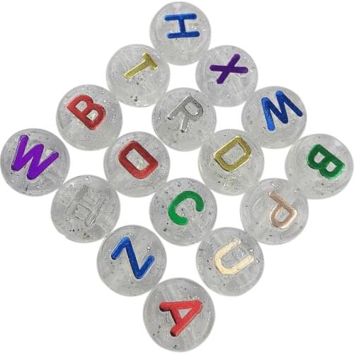 50PCS/Lot Transparent Round Beads Findings High Quality Acrylic Clear 10mm A-Z Alphabet Flat Bead DIY Making Bracelet Wholesale
