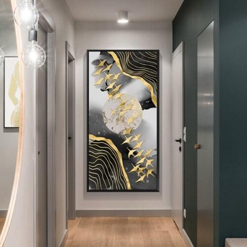 Abstract Golden Bird Painting Tableaux Poster Print Gold Line Wall Art Picture for Living Room Canvas Art room decoration
