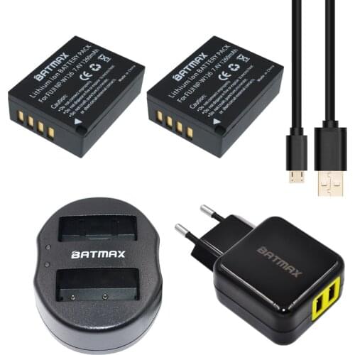 Batmax 2pcs NP-W126 NP W126 Rechargeable Battery+USB Dual Charger for Fujifilm FinePix HS30EXR X-Pro1 X-E2 X-M1 X-A1+AC Adapter