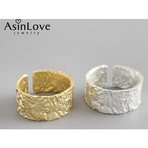 AsinLove Real Sterling 925 Silver Hammered Wide Rings Irregular Concave-convex Open Ring Foil Surface Fine Jewerly 2020 New Rock