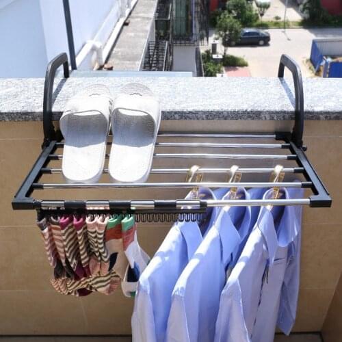 Balcony Folding Drying Shoe Rack Clothes Hanger Window Diaper Drying Rack Laundry Clothes Dryer Indoor Towel Storage Rack
