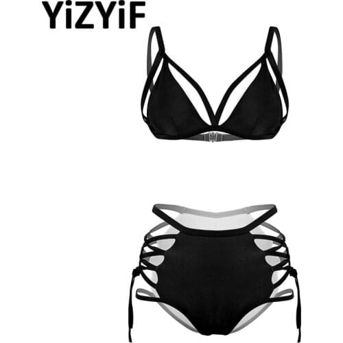 Bikinis 20220 Swimsuit Women Swimwear Padded Push Up Bra Top with High Waist Lace Up Bikini Bottoms Bathing Suits Swimming Suits