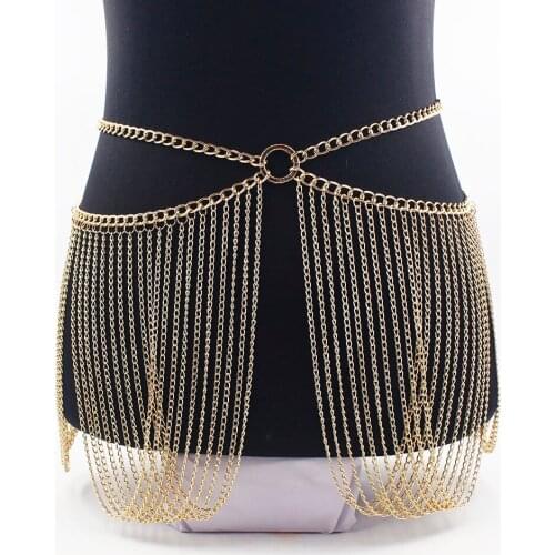 Luxury gold color metal waist chain female fashion stage performance belly chain personality beach bikini tassel waist chain