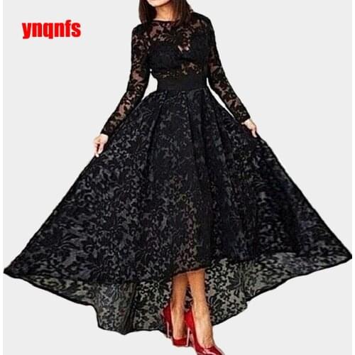Black Muslim Evening Dresses Long Sleeve Islamic Lace Tea Dubai Arabic Long Elegant Evening Dress mother of the bride dresses
